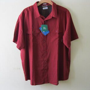 COLUMBIA Men regular fit Omni-shade Short Sleeve Vented Shirt UPF40, red size XL